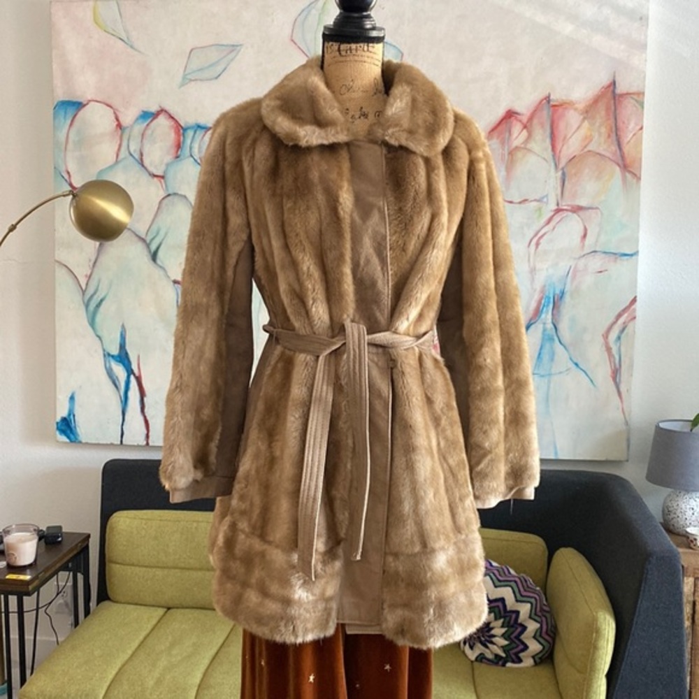 Elegant Tan Teddy Jacket with Belt